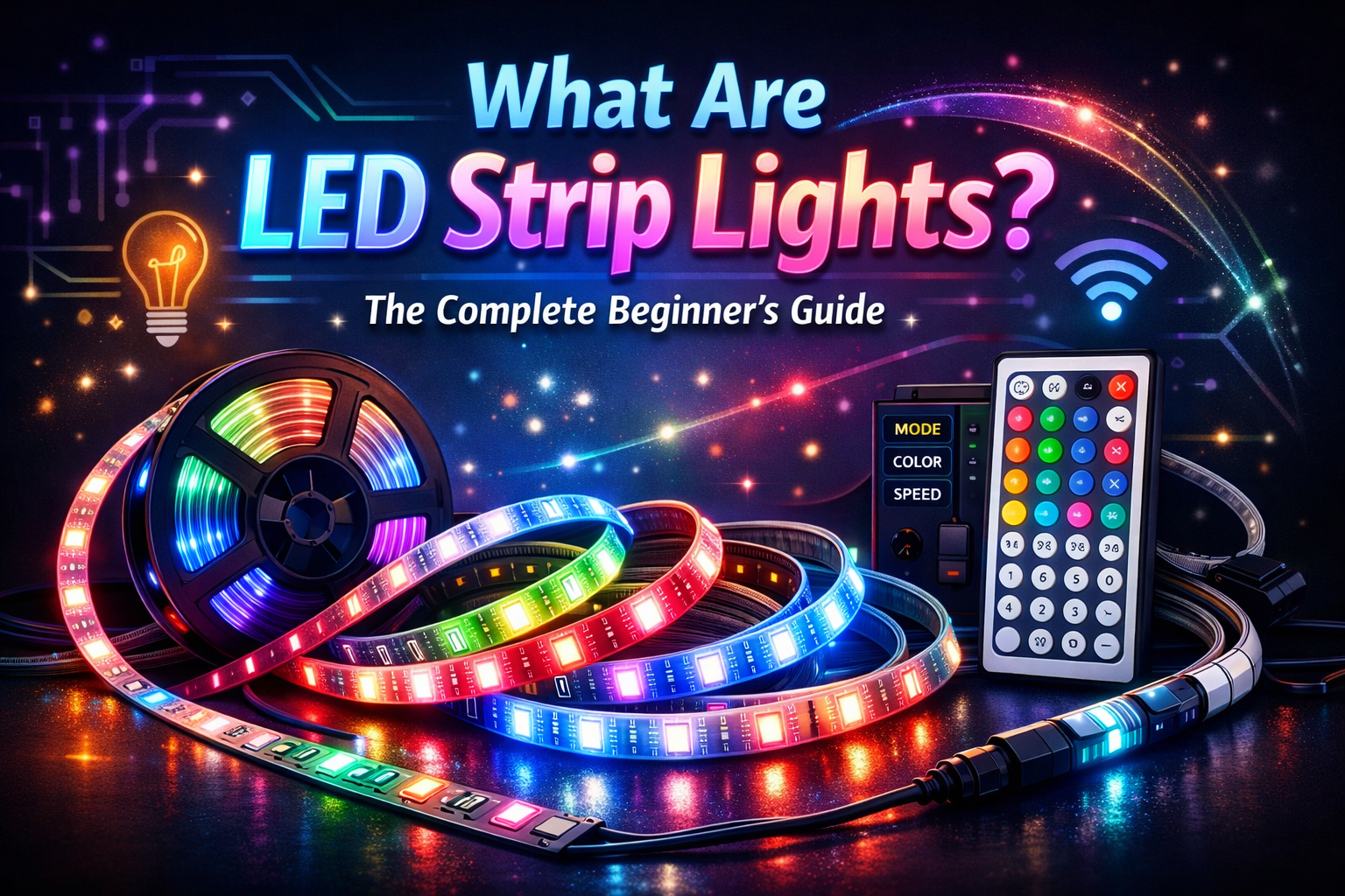 LED strip lights installation guide showing flexible LED strips