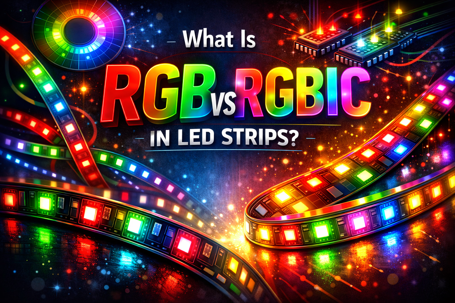 RGB vs RGBIC LED strips lights comparison showing color effects