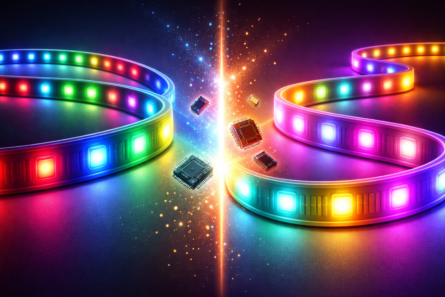RGB vs RGBIC LED strips lights showing single color control versus multi-color segments