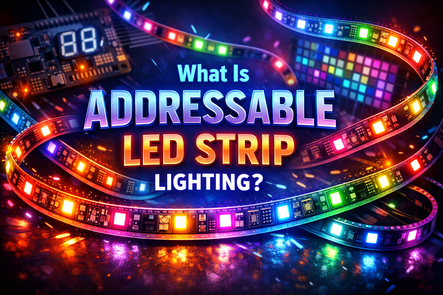 Addressable LED strip lights RGB with individually controllable LEDs and microcontroller