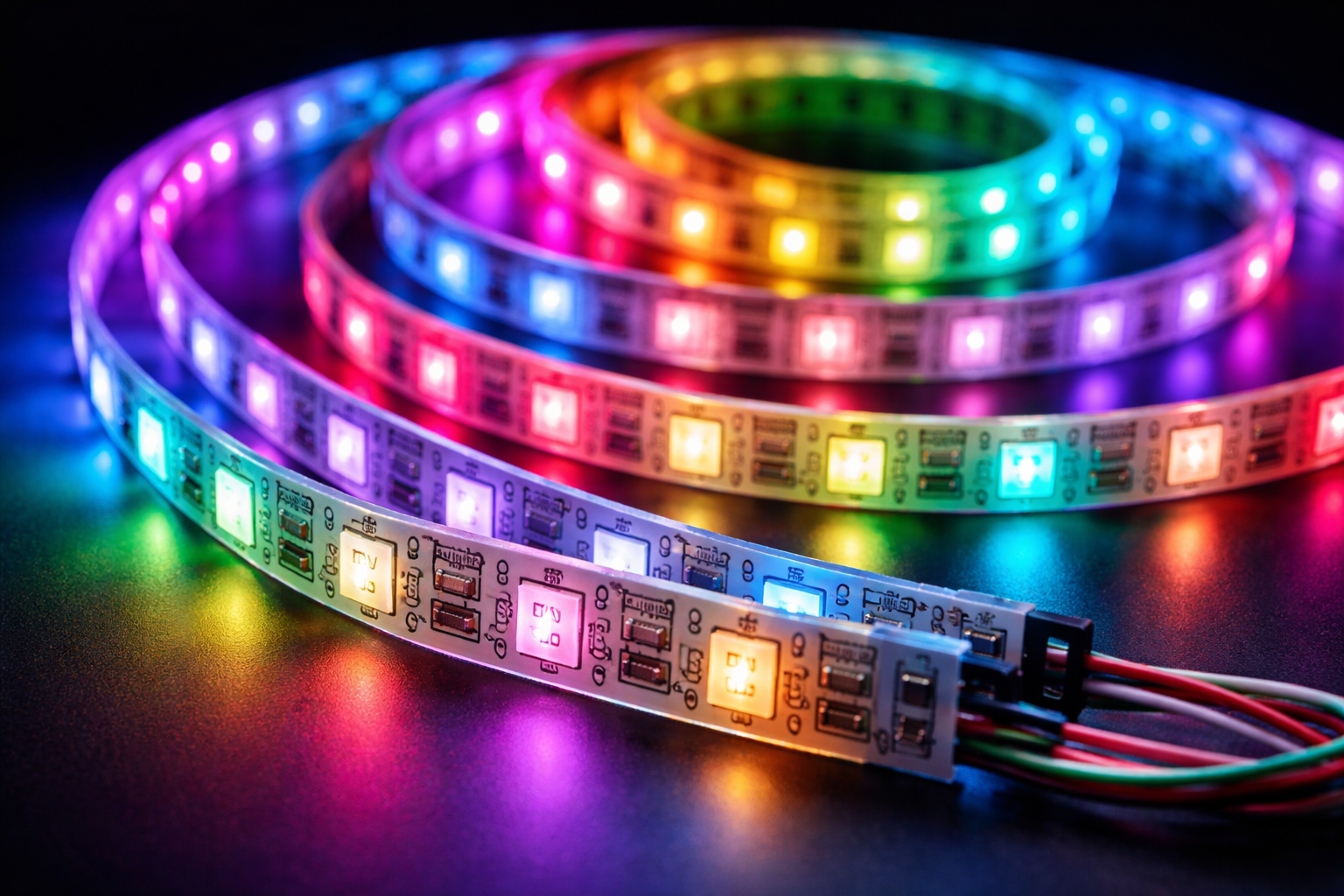 Individually addressable LED strip  lights with programmable RGB lighting and vivid color effects