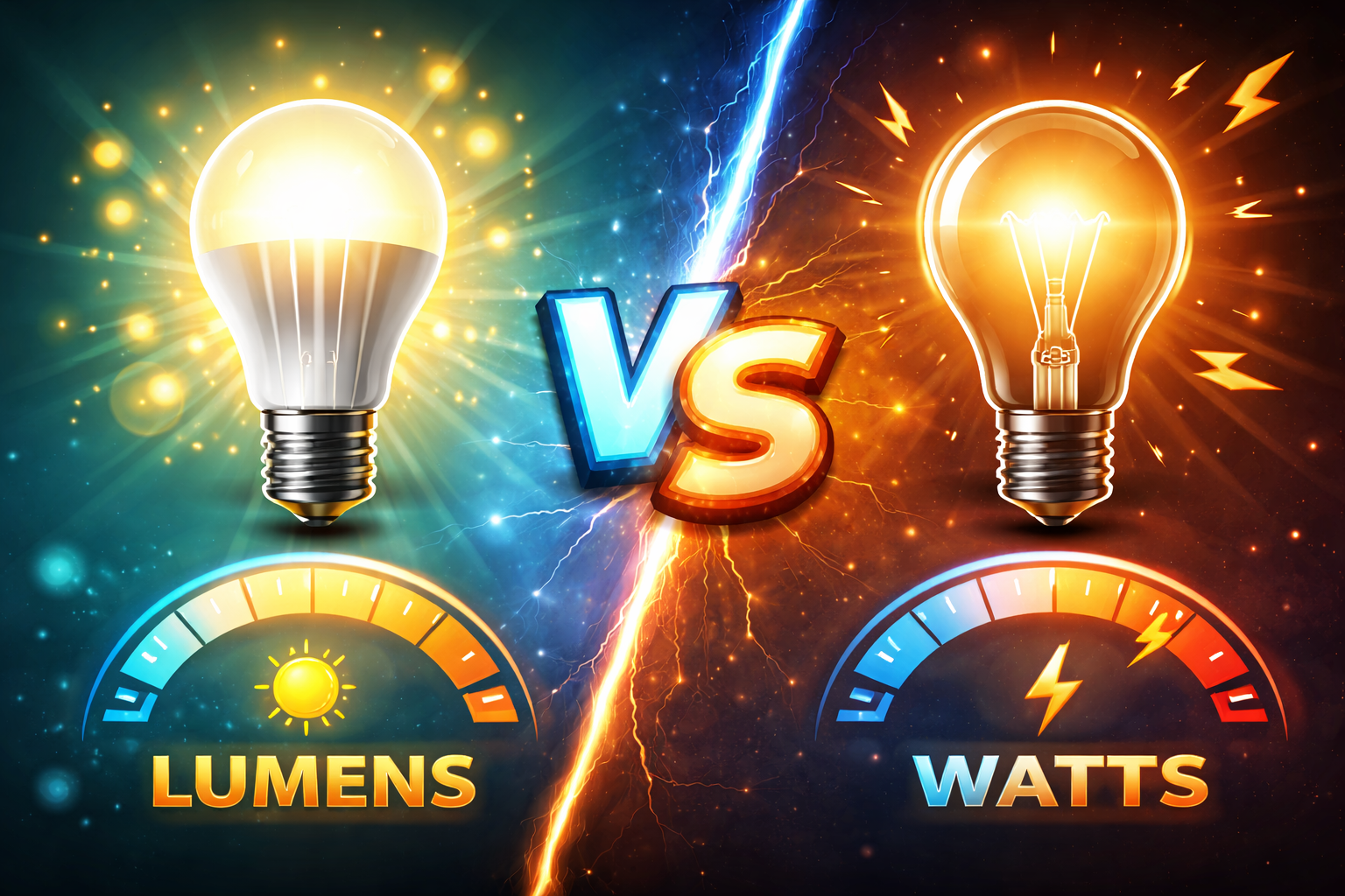 Lumens vs watts lighting comparison with LED and incandescent bulbs