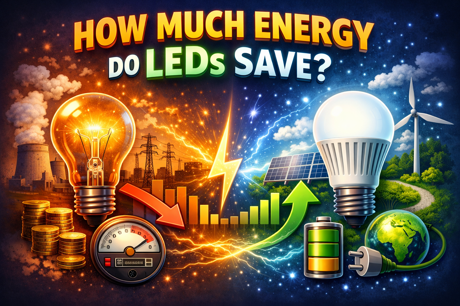 LED bulb vs incandescent showing energy savings and lower electricity use