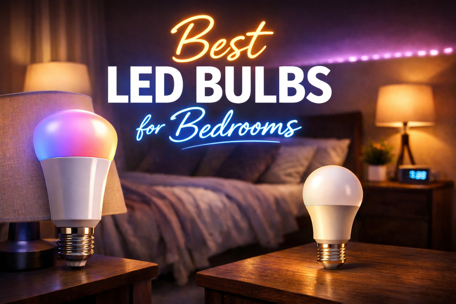 Cozy bedroom lit with Best LED bulbs for bedrooms and soft ambient lighting