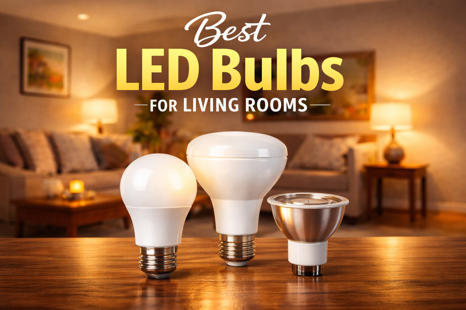 best LED bulbs for living rooms on a table in a cozy living room