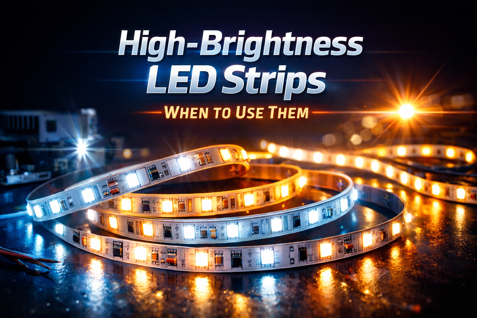 High-brightness LED strips lights illuminating a modern setup