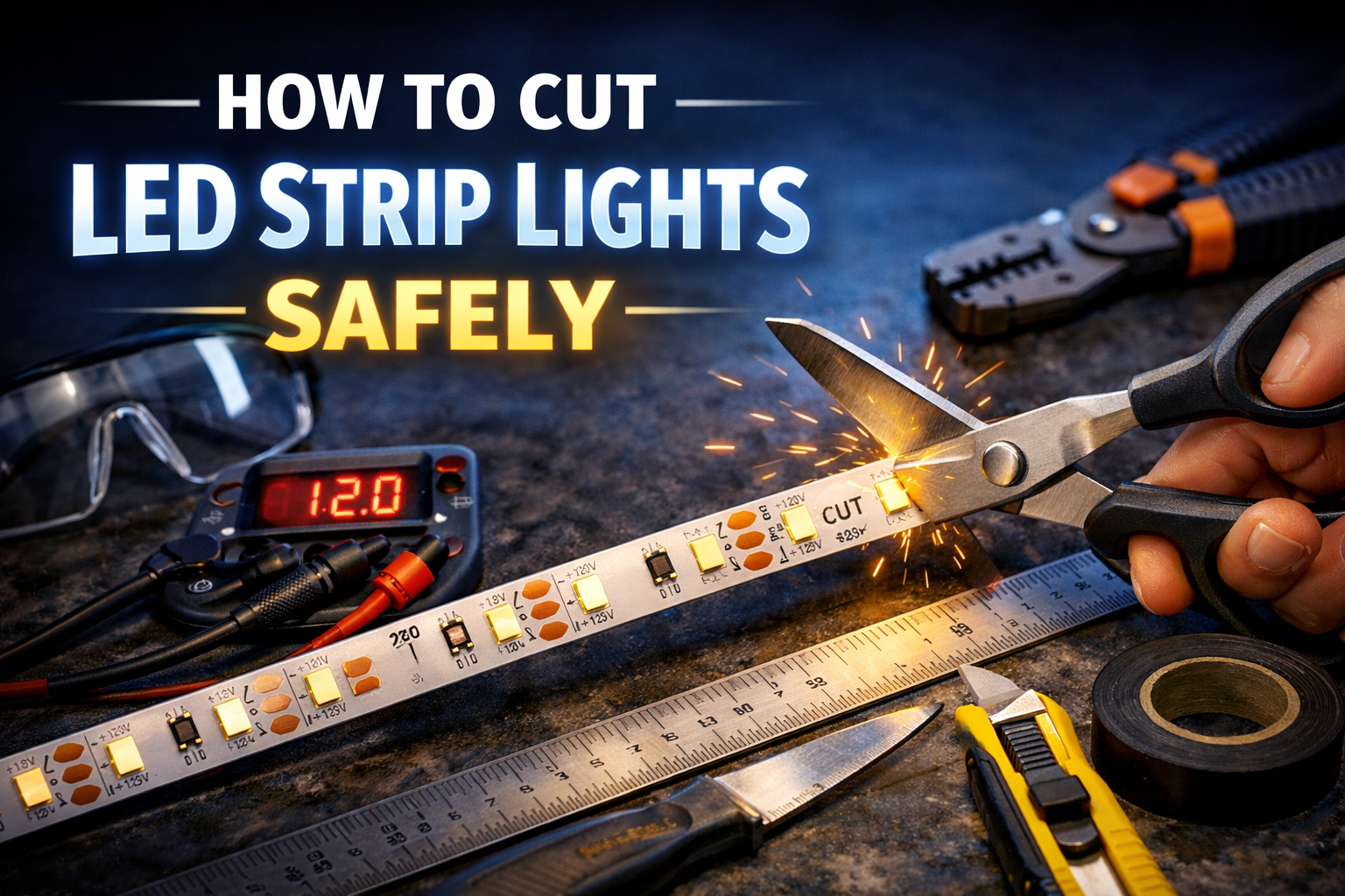  How to Cut LED strip lights safely at the marked cut point with scissors