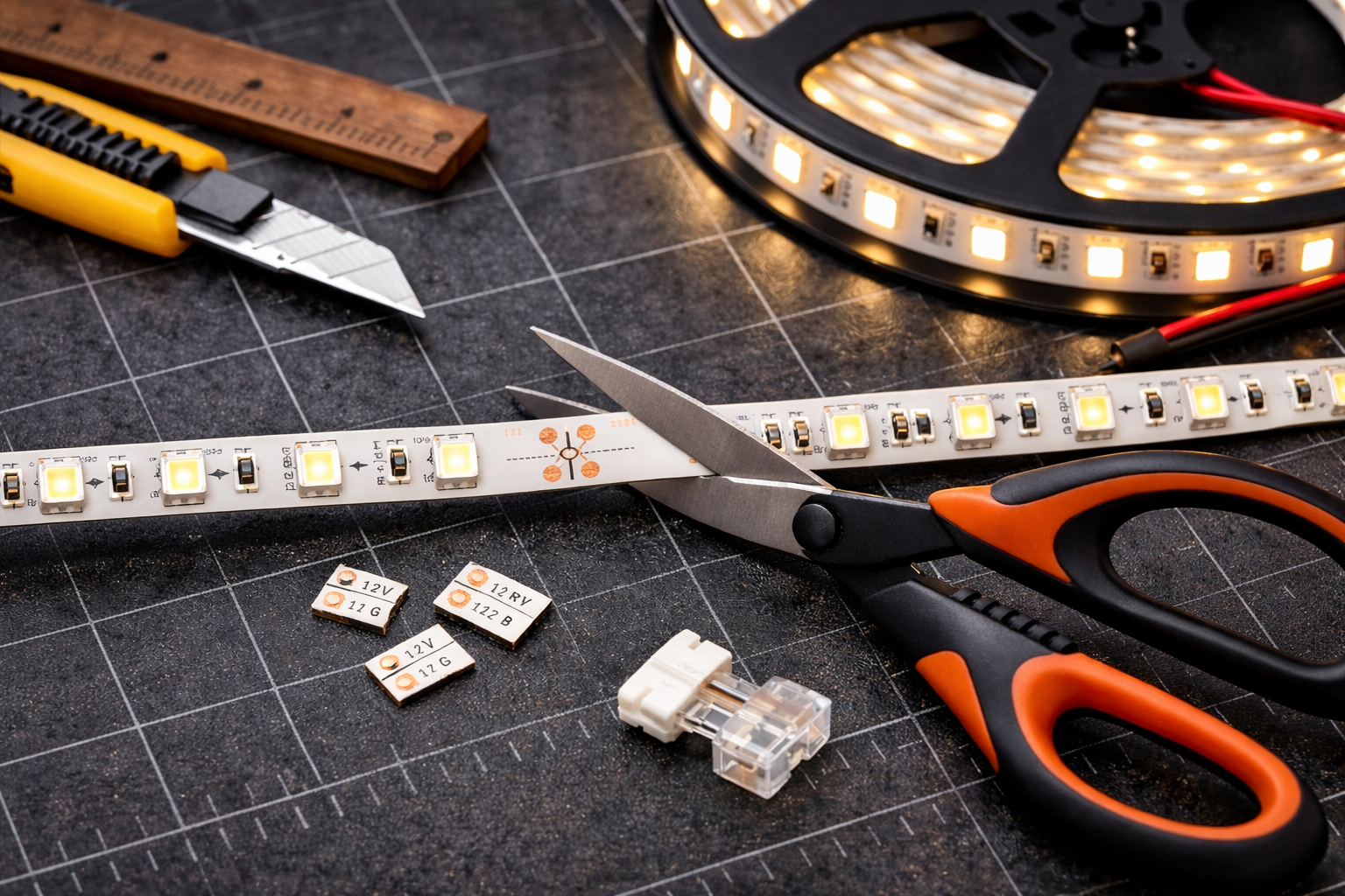 How to Cut LED strip lights at marked cut point with scissors