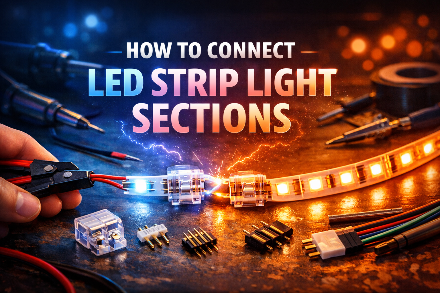 How to connect LED strip lights sections with connectors and wiring