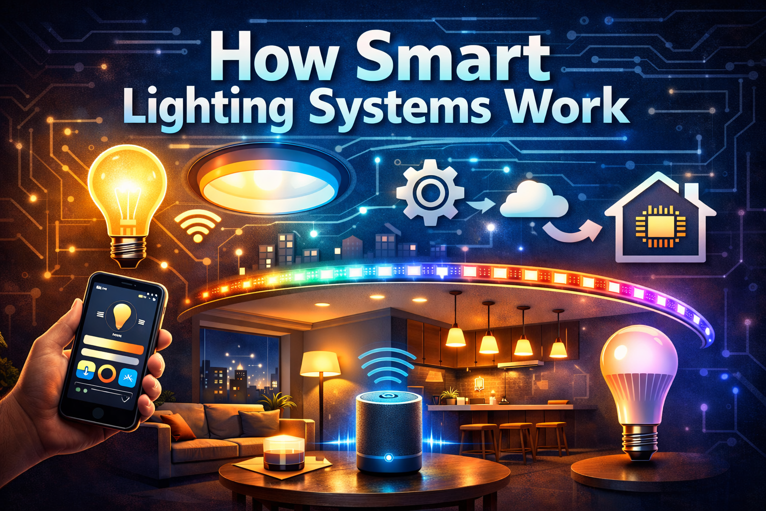 Smart lighting systems controlled by smartphone and connected home devices