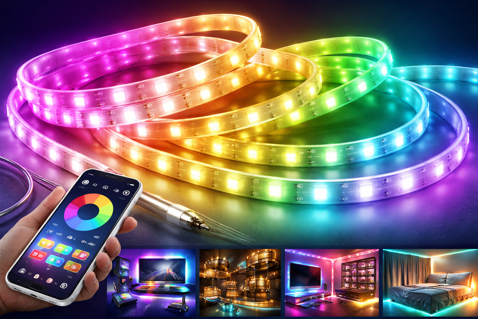 Flexible RGB LED strip lights for ambient and decorative lighting