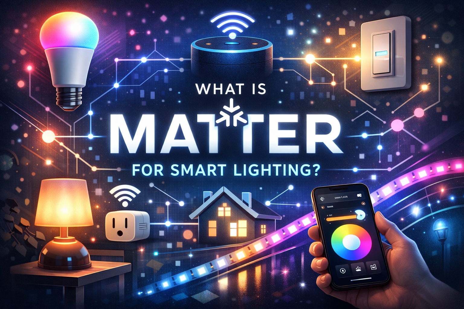 Matter smart lighting ecosystem with connected lights and devices