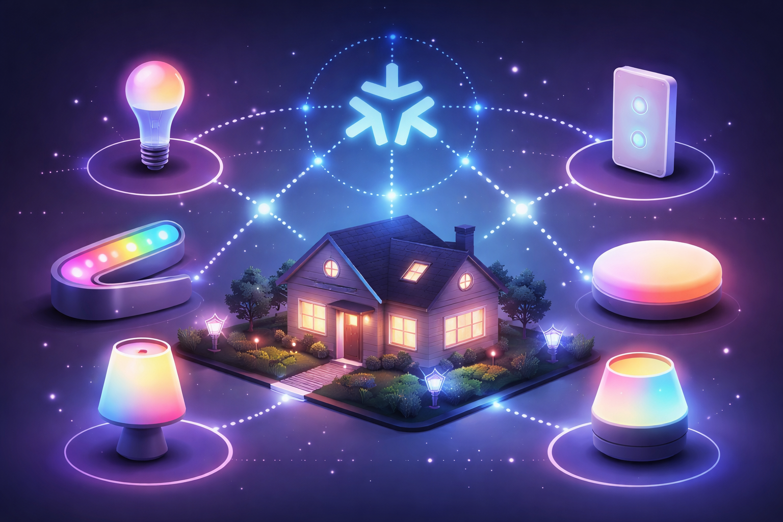 Matter smart lighting ecosystem connecting compatible smart lights and devices