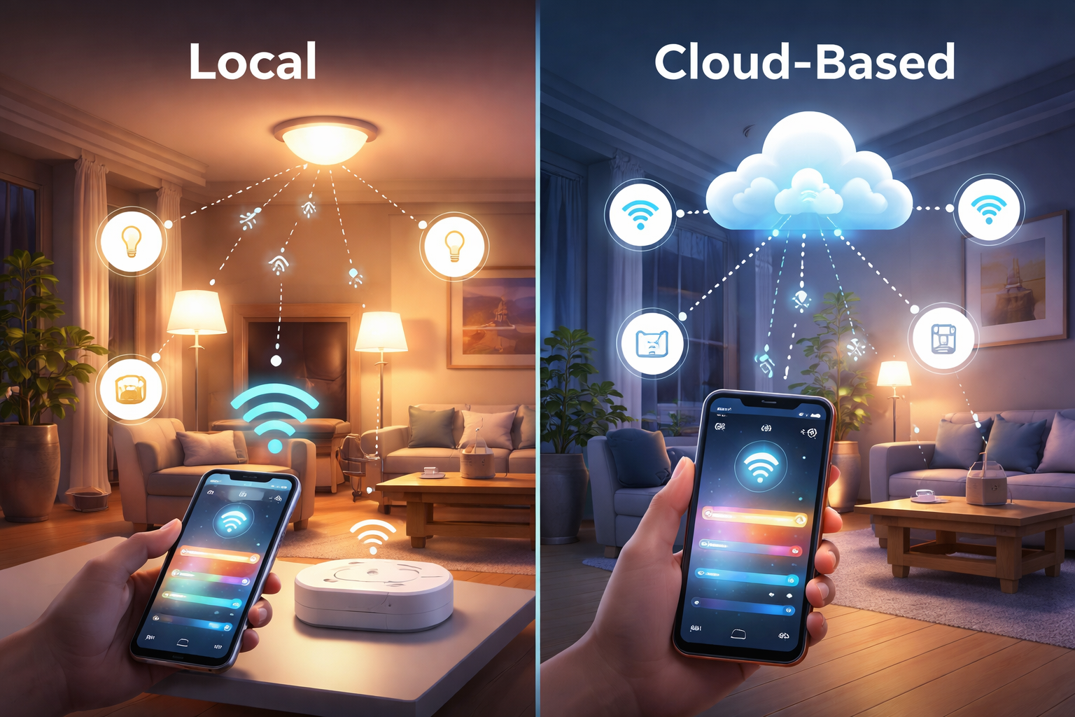 Local vs cloud-based smart lighting control at home