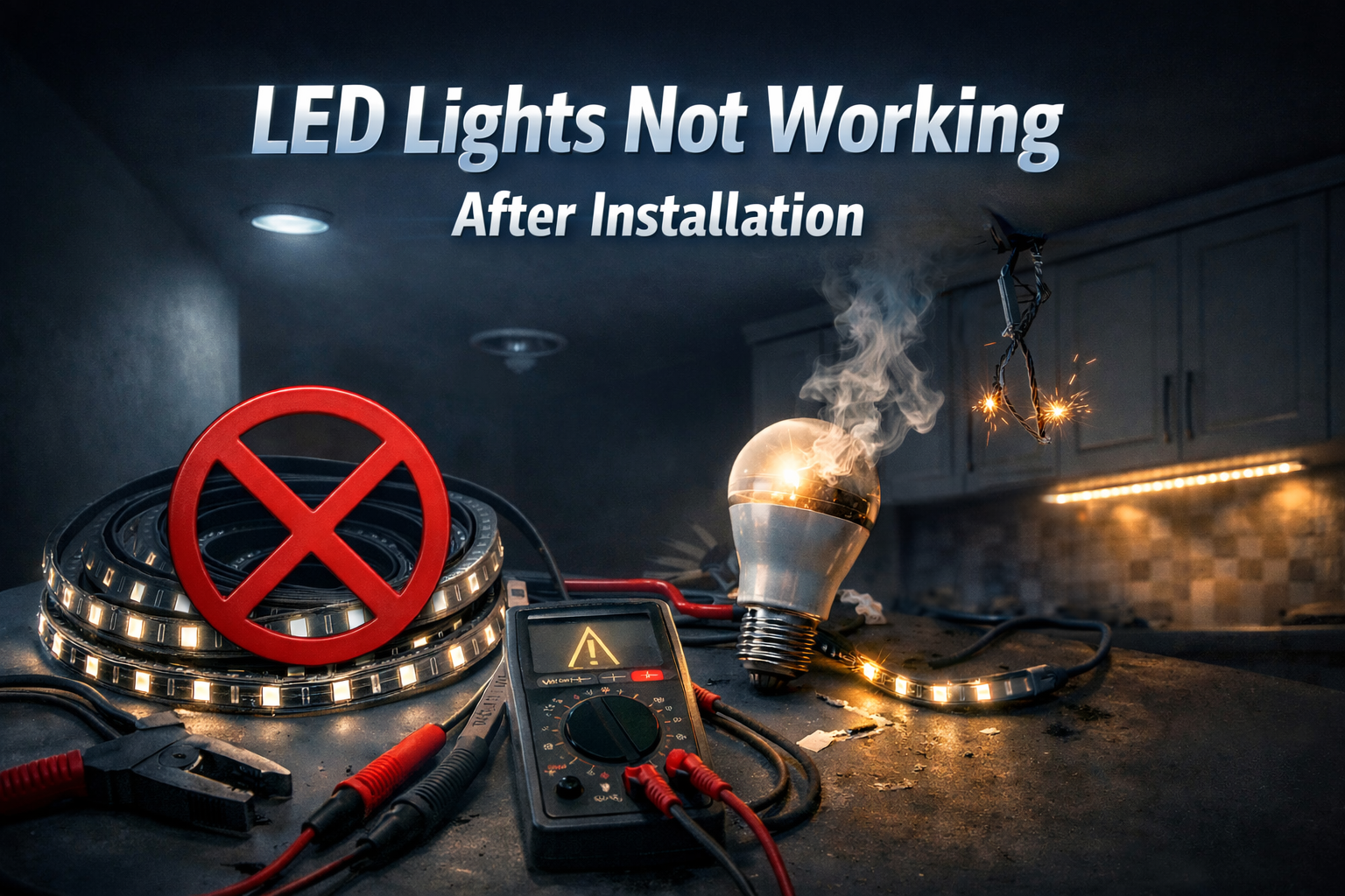 LED lights not working after installation with damaged bulb and strip
