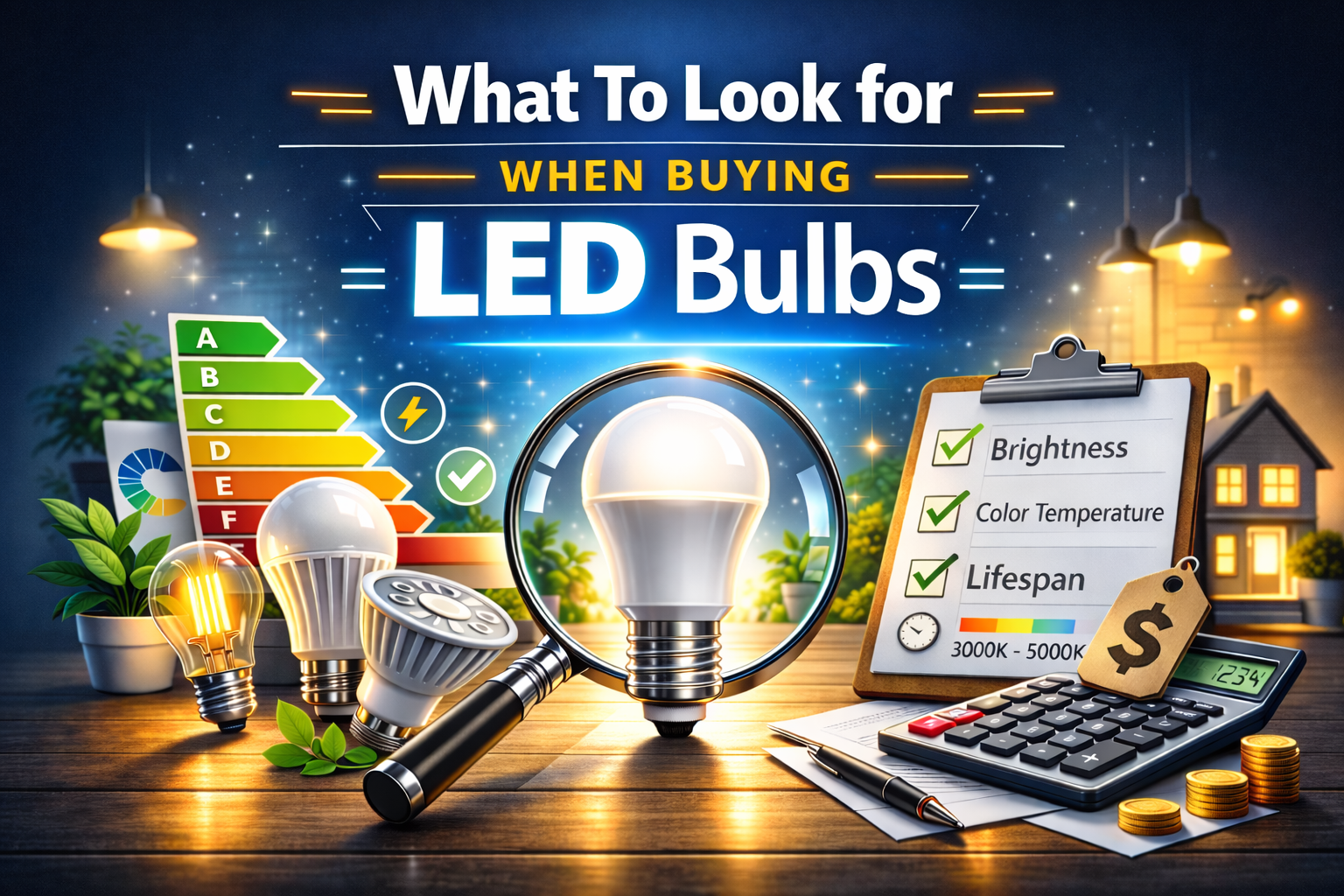 Guide to choosing light bulb comparison with brightness and color temperature icons