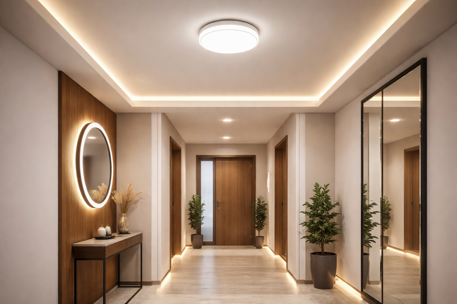 Best LED lights for Modern LED hallways and entrance with recessed ceiling lighting and ambient wall illumination