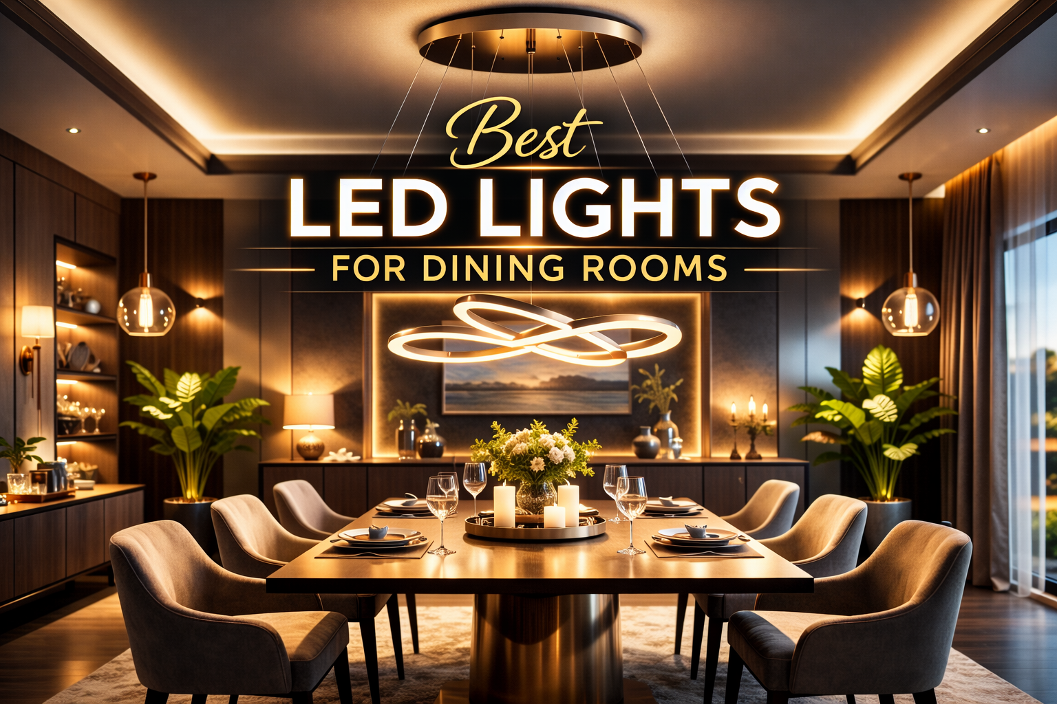 Best LED lights for Modern dining rooms with warm LED chandelier lighting creating elegant ambient illumination above a dining table