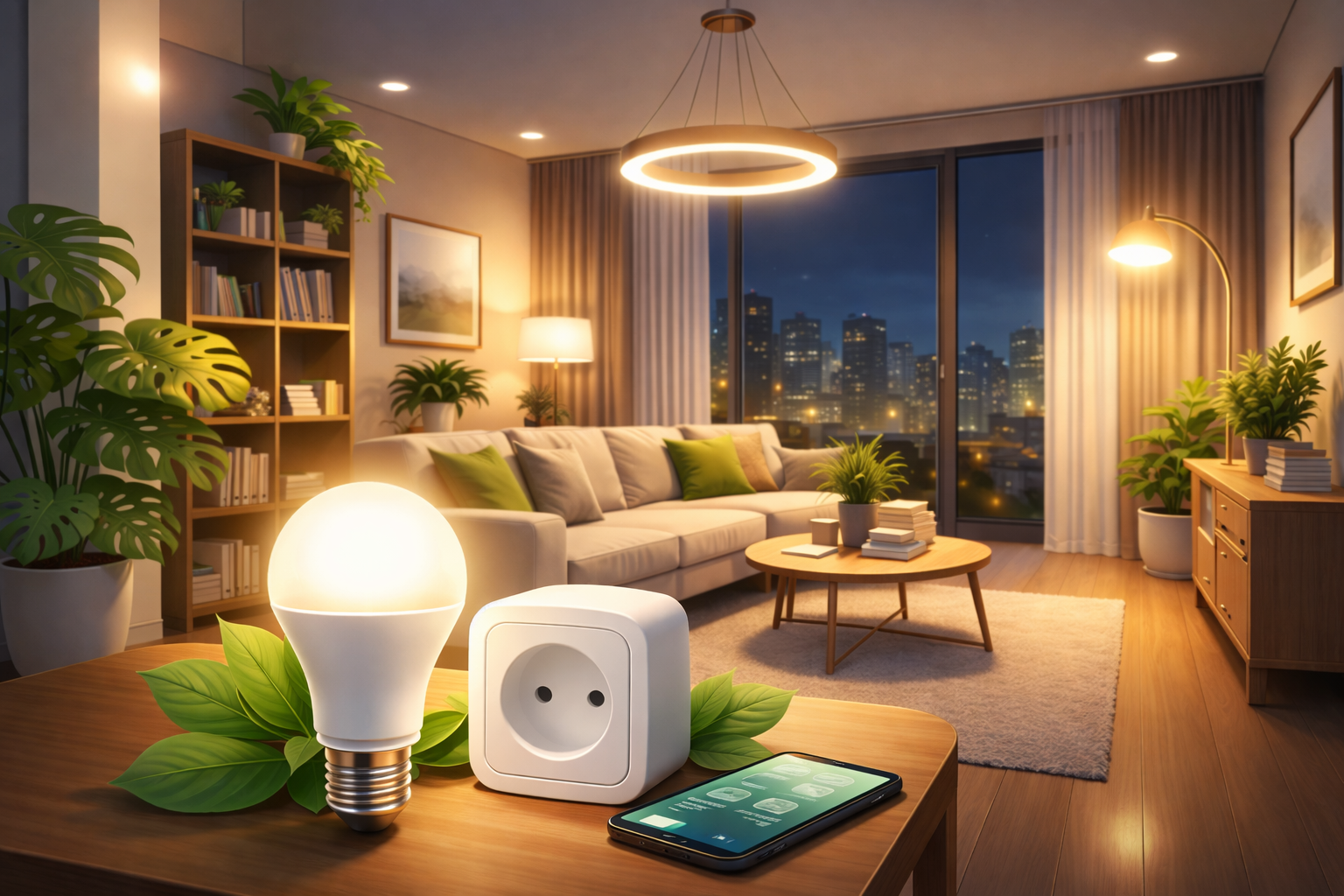 Energy-saving LED lighting for apartments in living room setup saving electricity and energy