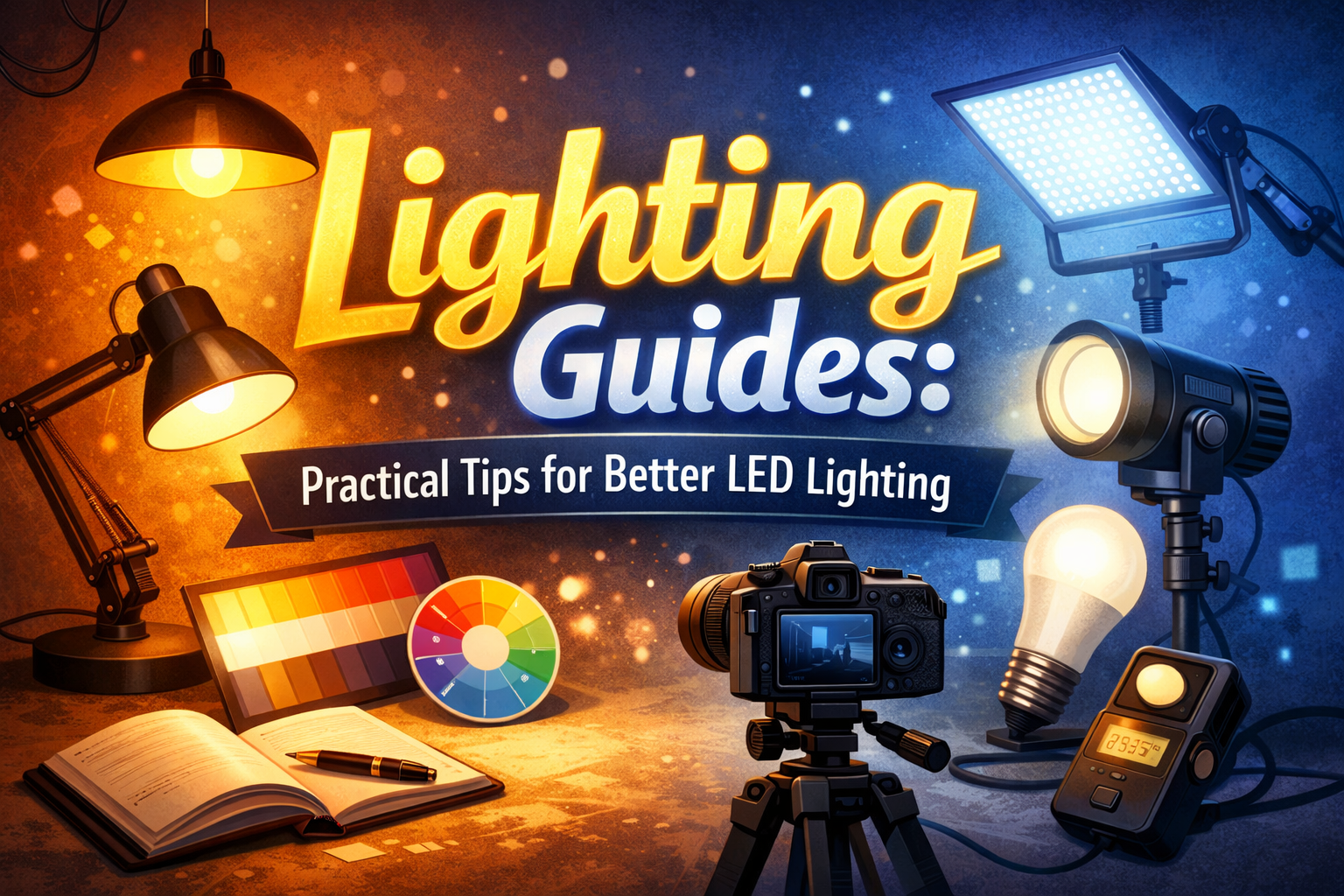 LED lighting tips banner with warm and cool light setup
