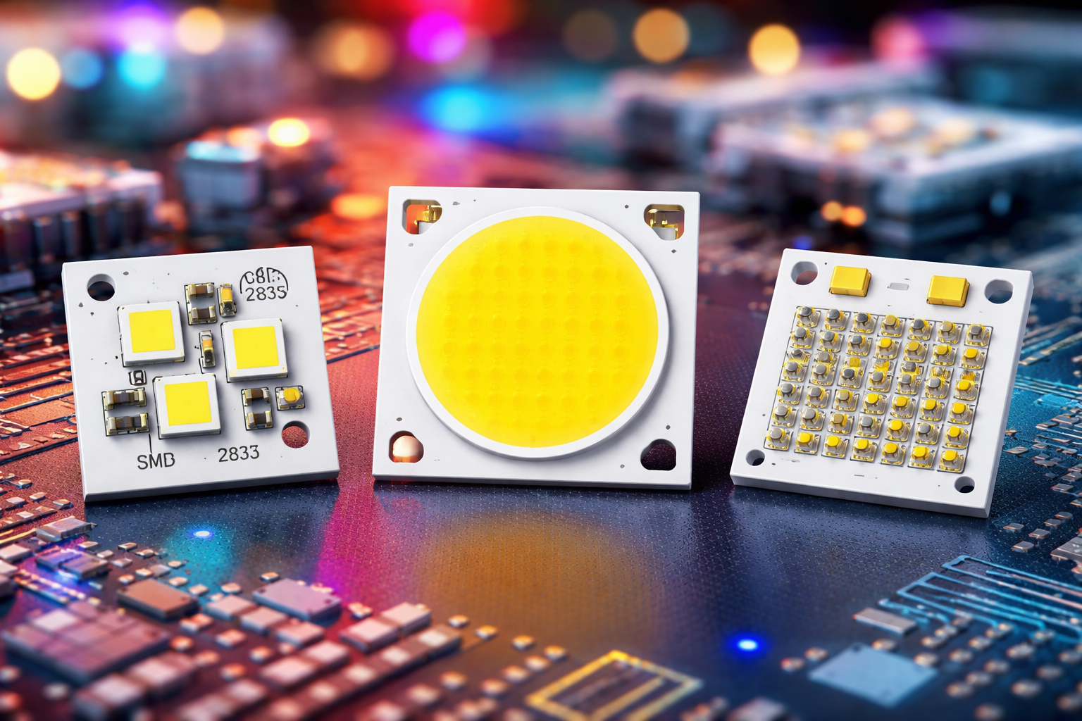 SMD vs COB vs Flip-Chip LED chip types explained on circuit board technology