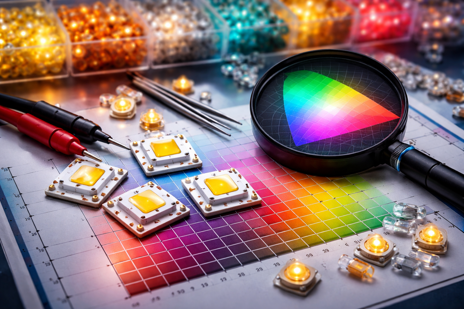 LED binning explained chips compared on a color chart illustrating LED binning color and brightness consistency