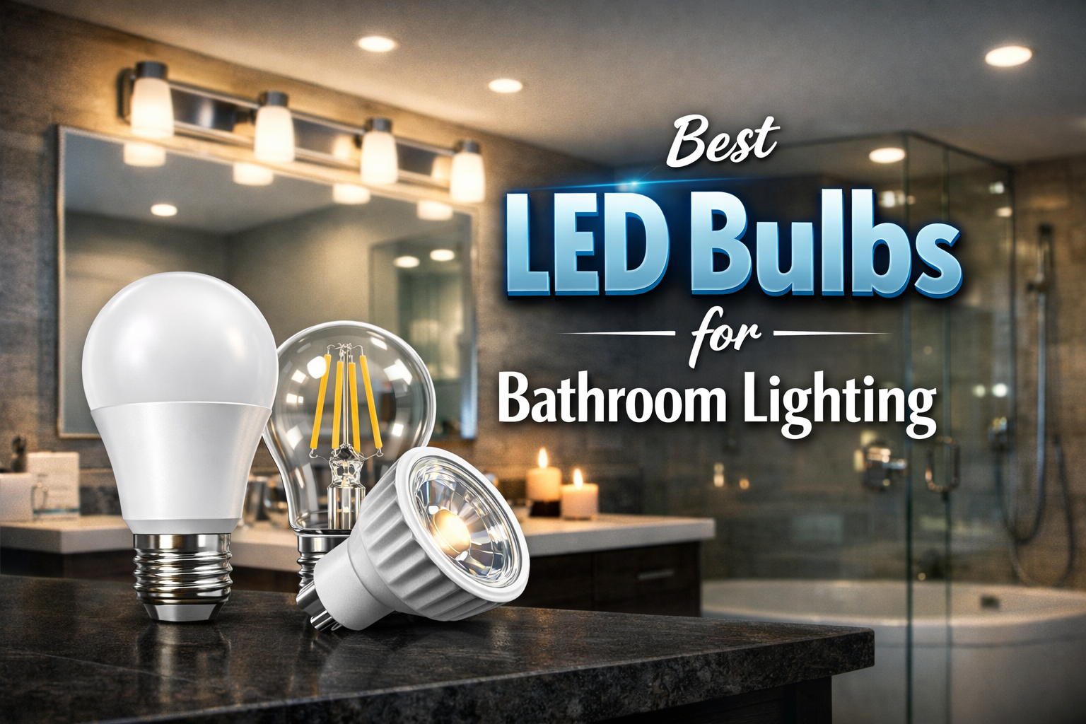 best led bulbs for bathroom lighting displayed on modern vanity countertop