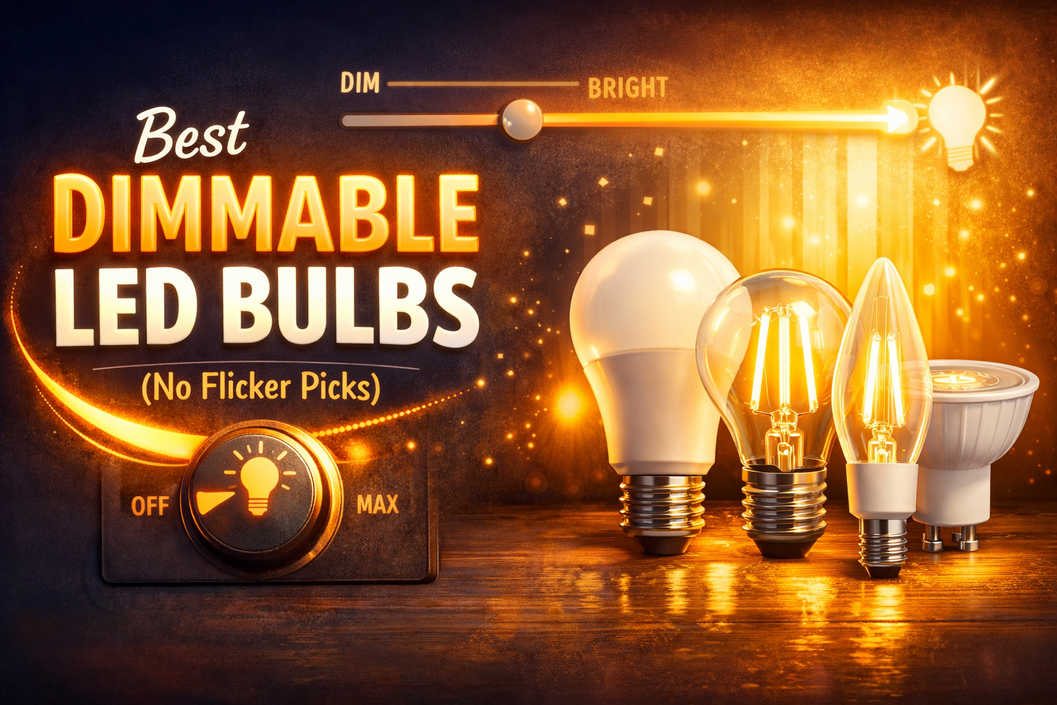 best dimmable led bulbs no flicker shown with brightness slider and warm glowing lighting setup