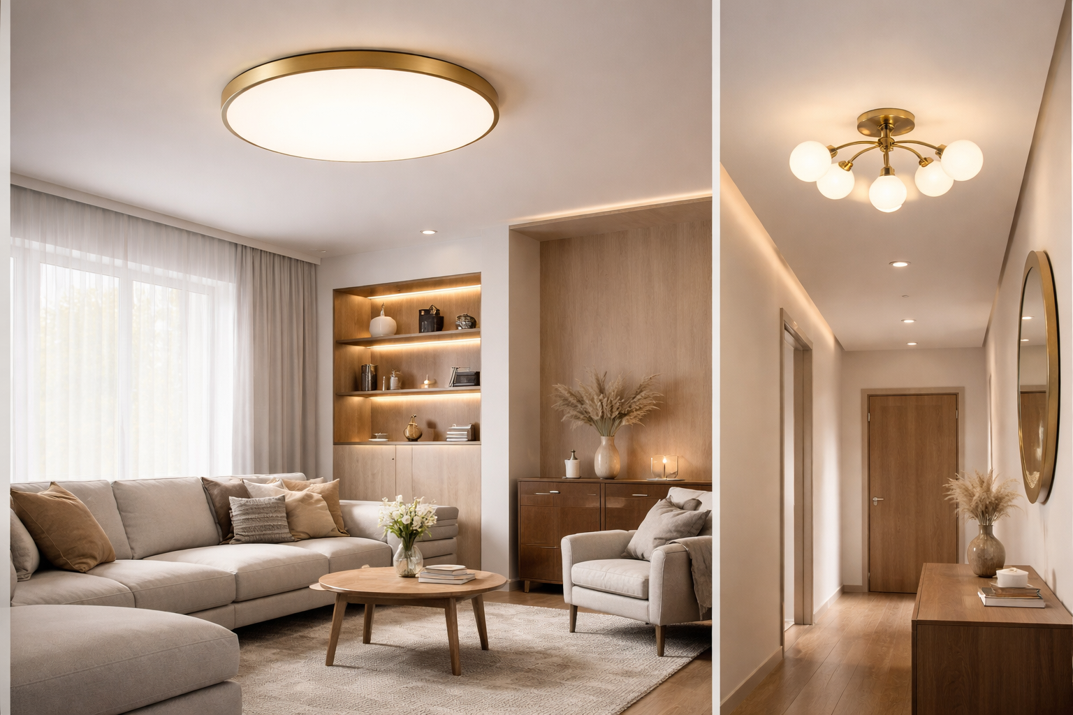 Low ceiling living room with modern flush mount LED lighting – lighting for low ceilings