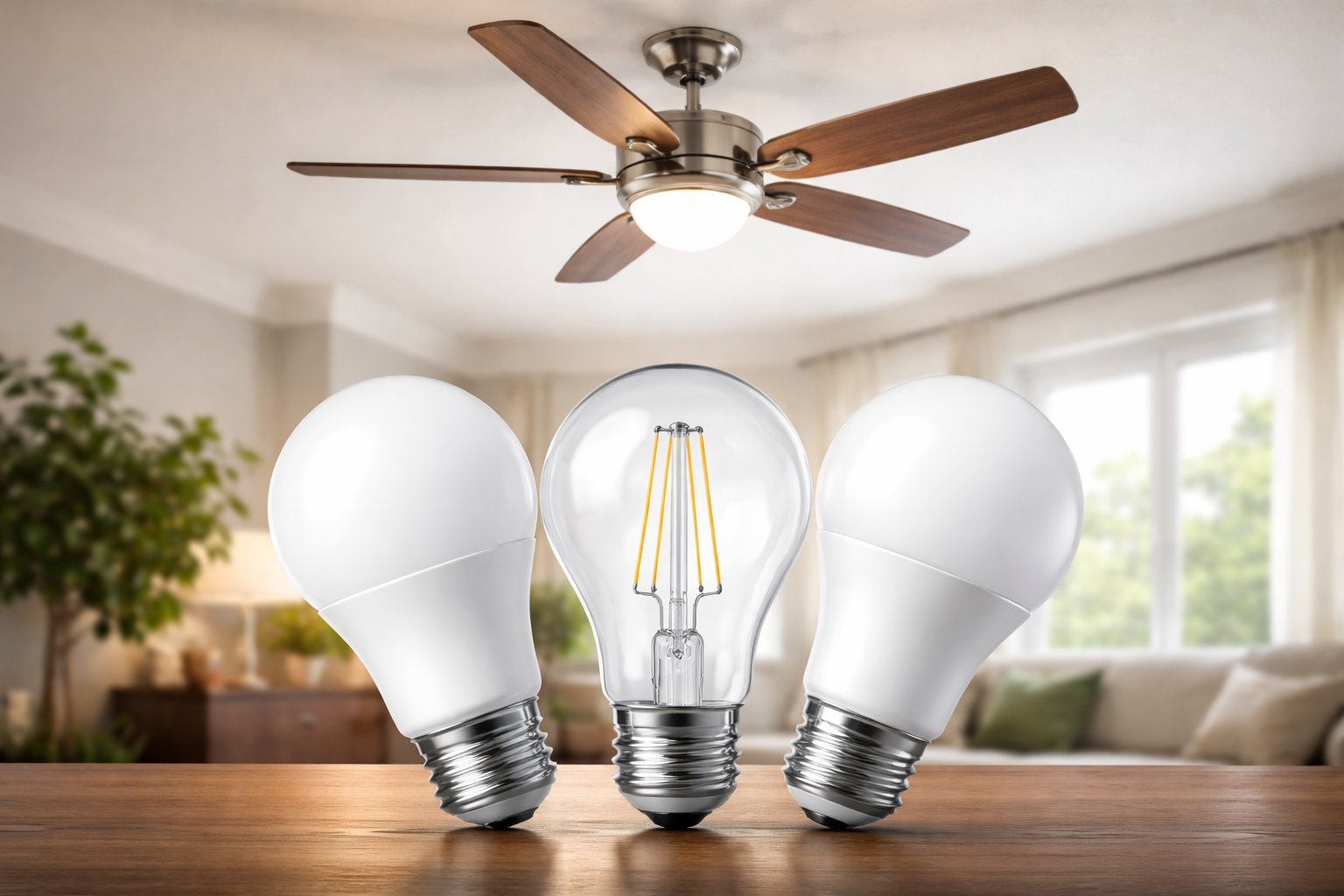 LED bulbs for ceiling fan lighting in modern living room
