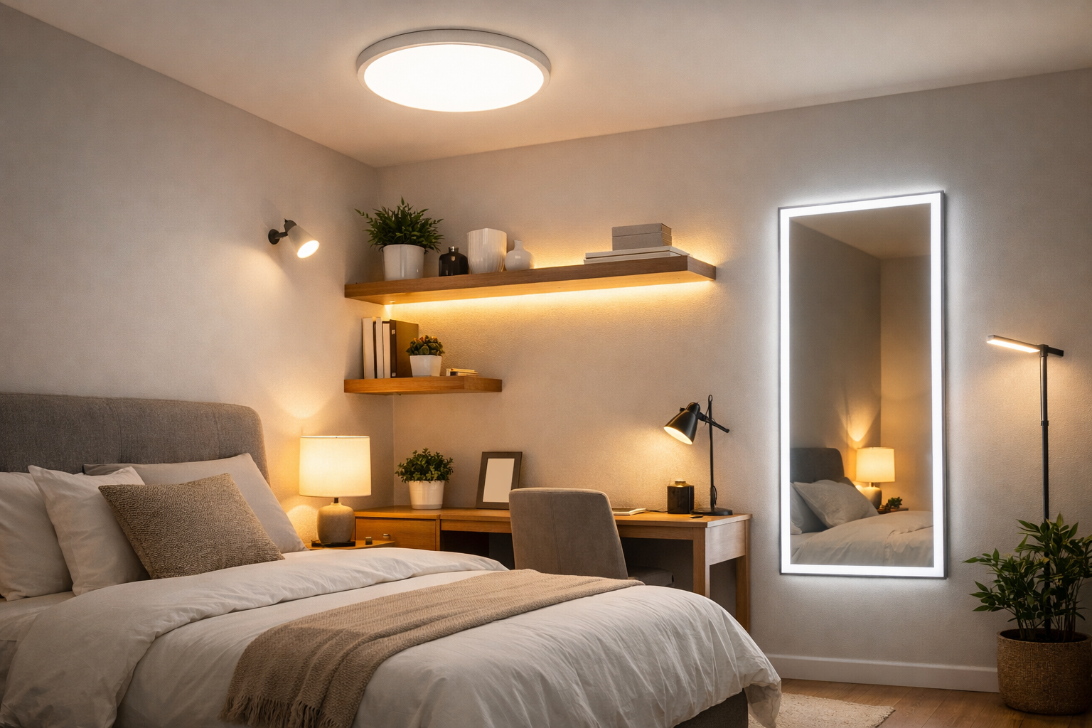 Modern led lighting for small rooms with layered LED lighting design and space-saving light fixtures