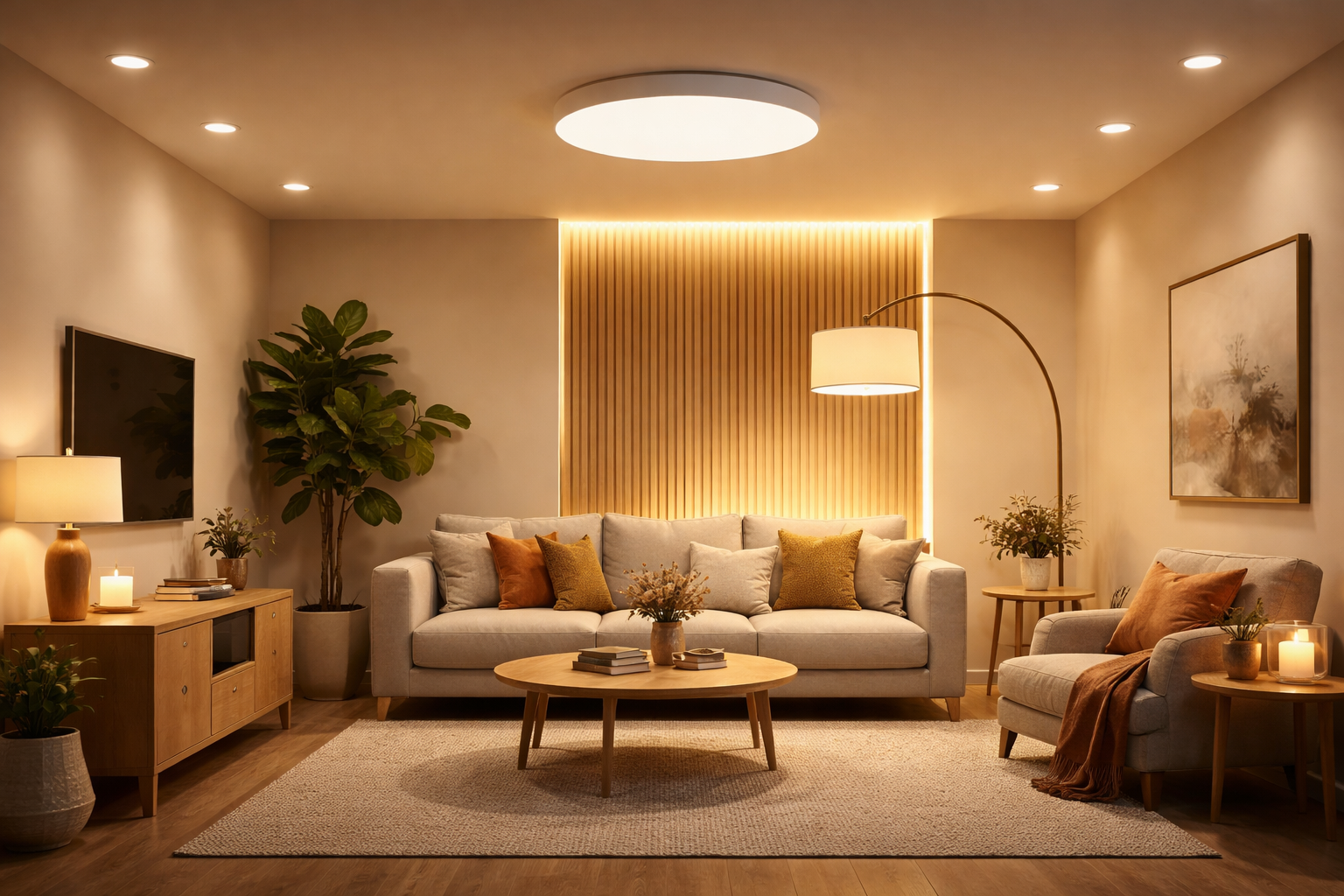 modern LED lighting design for windowless rooms with layered ambient lights