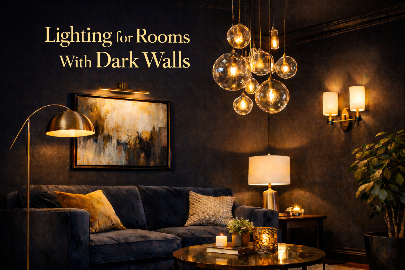 Elegant LED lighting design for rooms with dark walls featuring warm ambient lights and modern living room interior