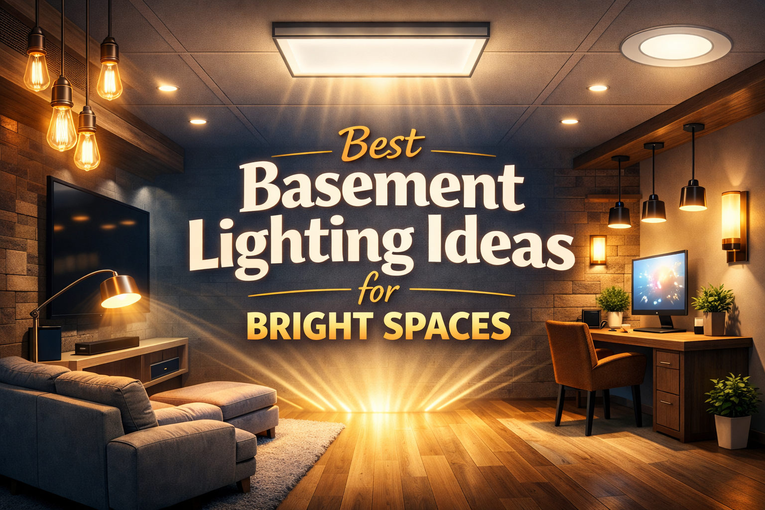 basement lighting ideas for bright spaces with LED ceiling and ambient lighting