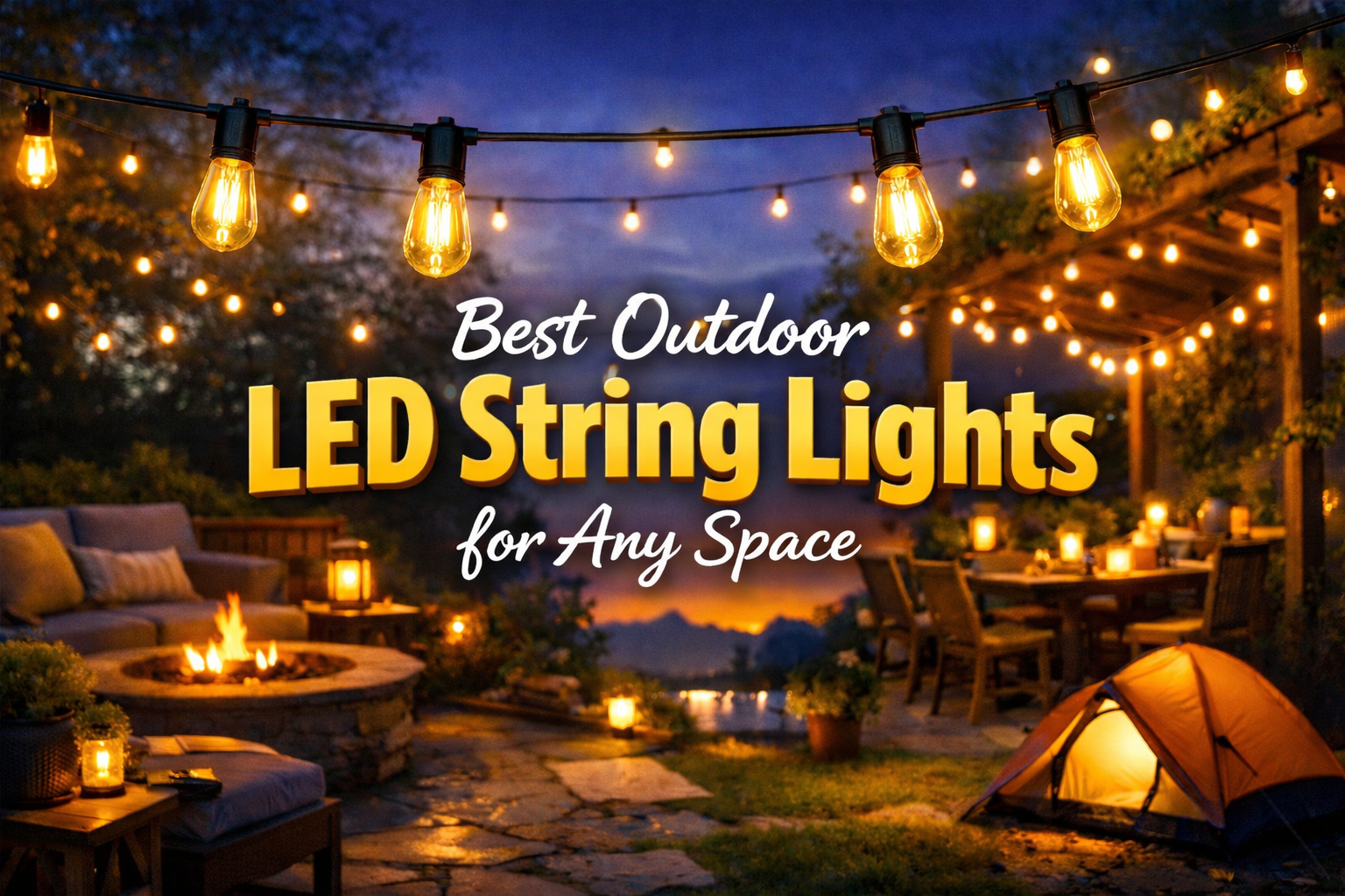 best outdoor LED string lights creating warm ambiance in backyard and patio setup