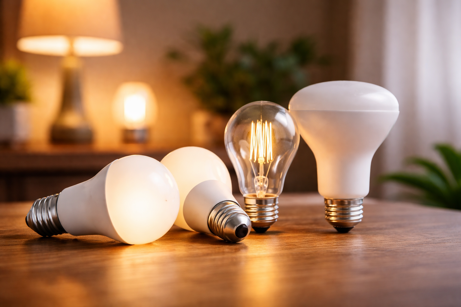 flicker free led bulbs on table with warm ambient lighting