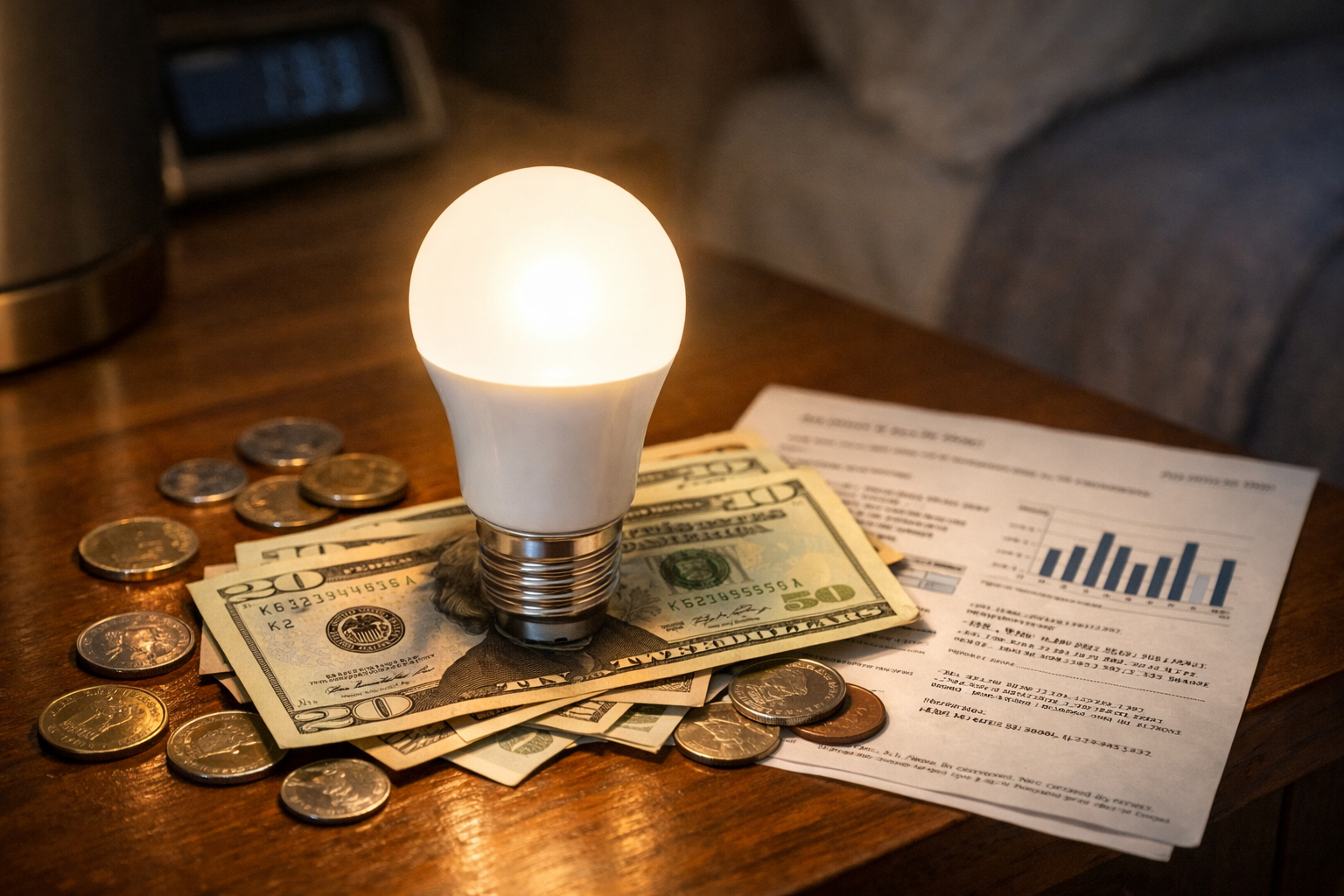 led light cost per night electricity bill example with LED bulb and money