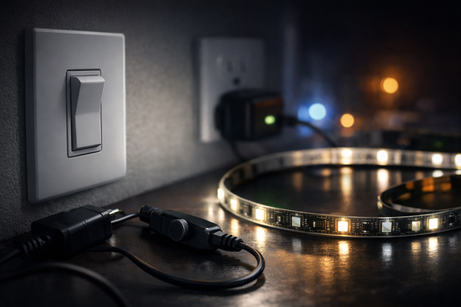 LED strip lights staying on after switch off due to electrical or wiring issue