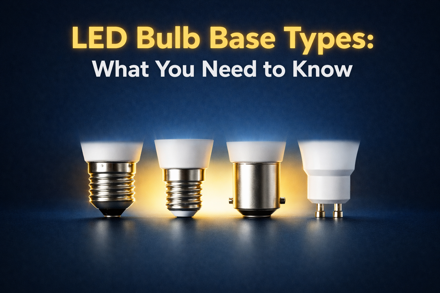 LED bulb base types including E27, E14, B22 and GU10