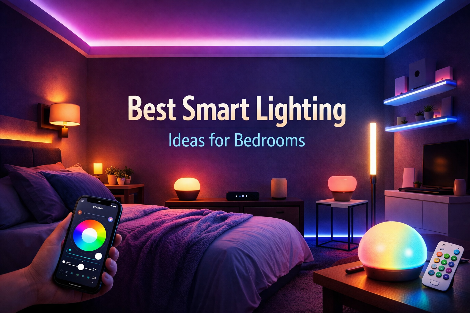 smart lighting ideas for bedrooms with app control and ambient LED lights