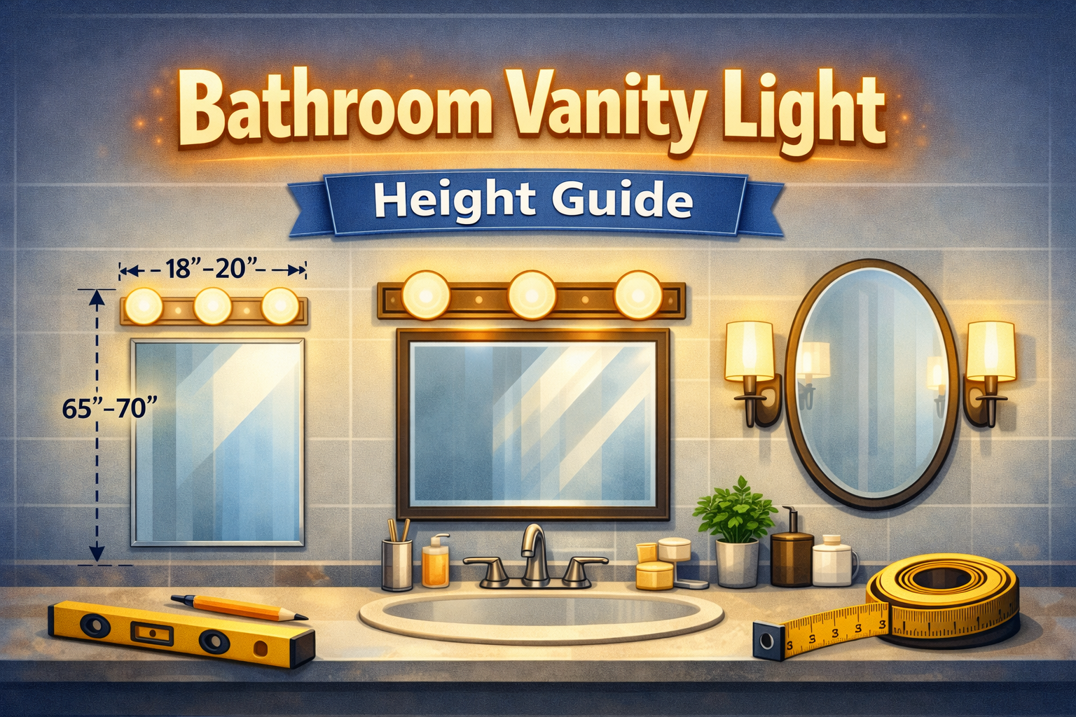 bathroom vanity light placement with height measurements