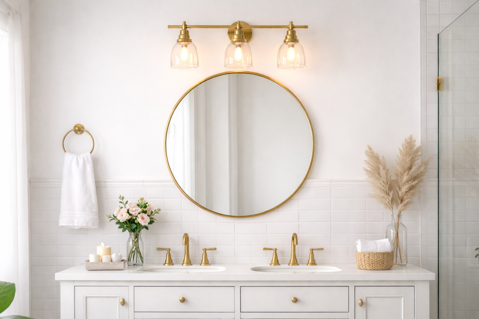 bathroom vanity light above mirror correct height placement example.