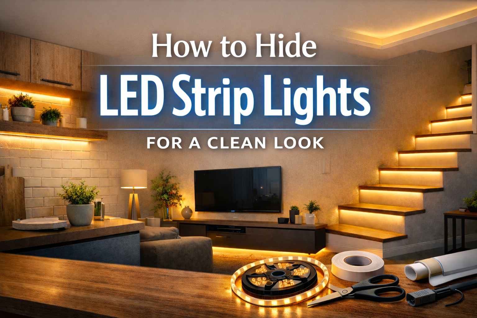 how to hide LED strip lights in a living room for a clean look
