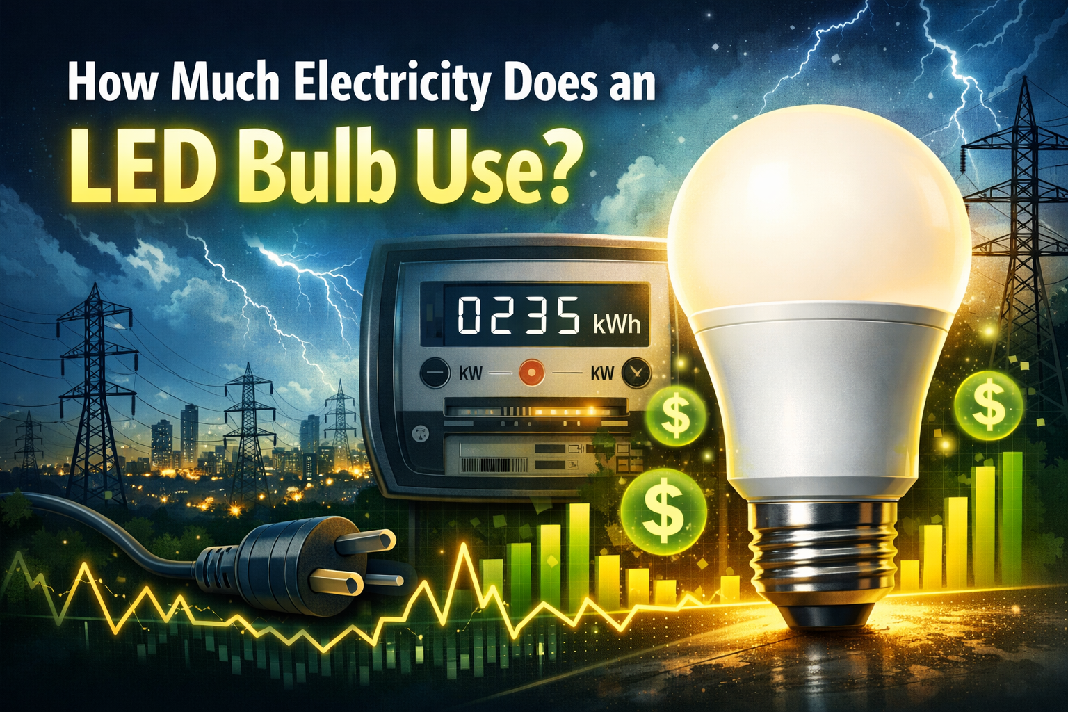 how much electricity does an LED bulb use energy consumption illustration.